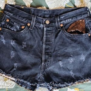 Black vintage Levis embellished  shorts